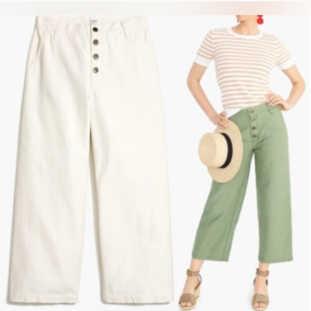 J. Crew Cream Wide-Leg Button-Fly Crop Pants 32 - Picture 2 of 7